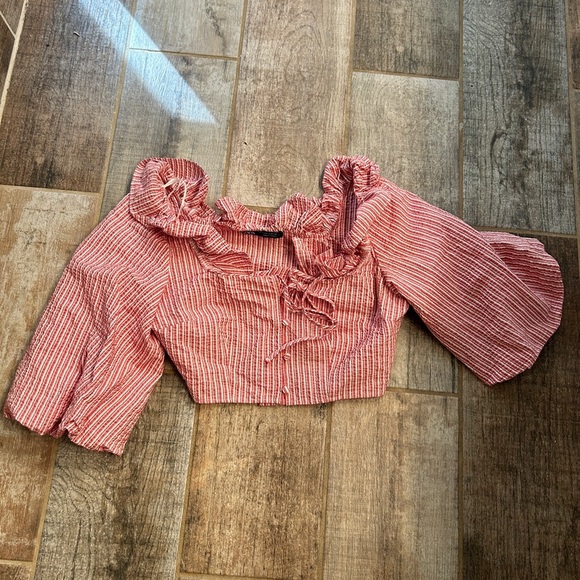 ZARA STRIPED CROPPED TOP WITH RUFFLES SIZE S - Picture 4 of 8